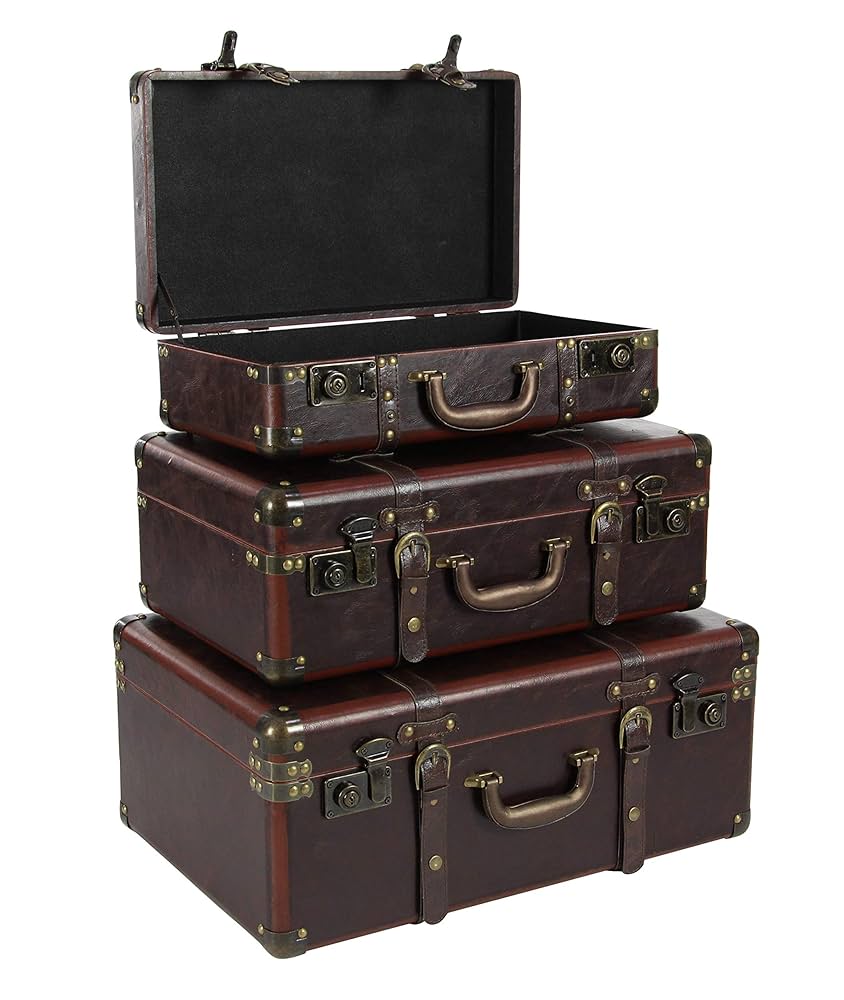 Deco 79 Leather Nesting Upholstered Trunk with Vintage
